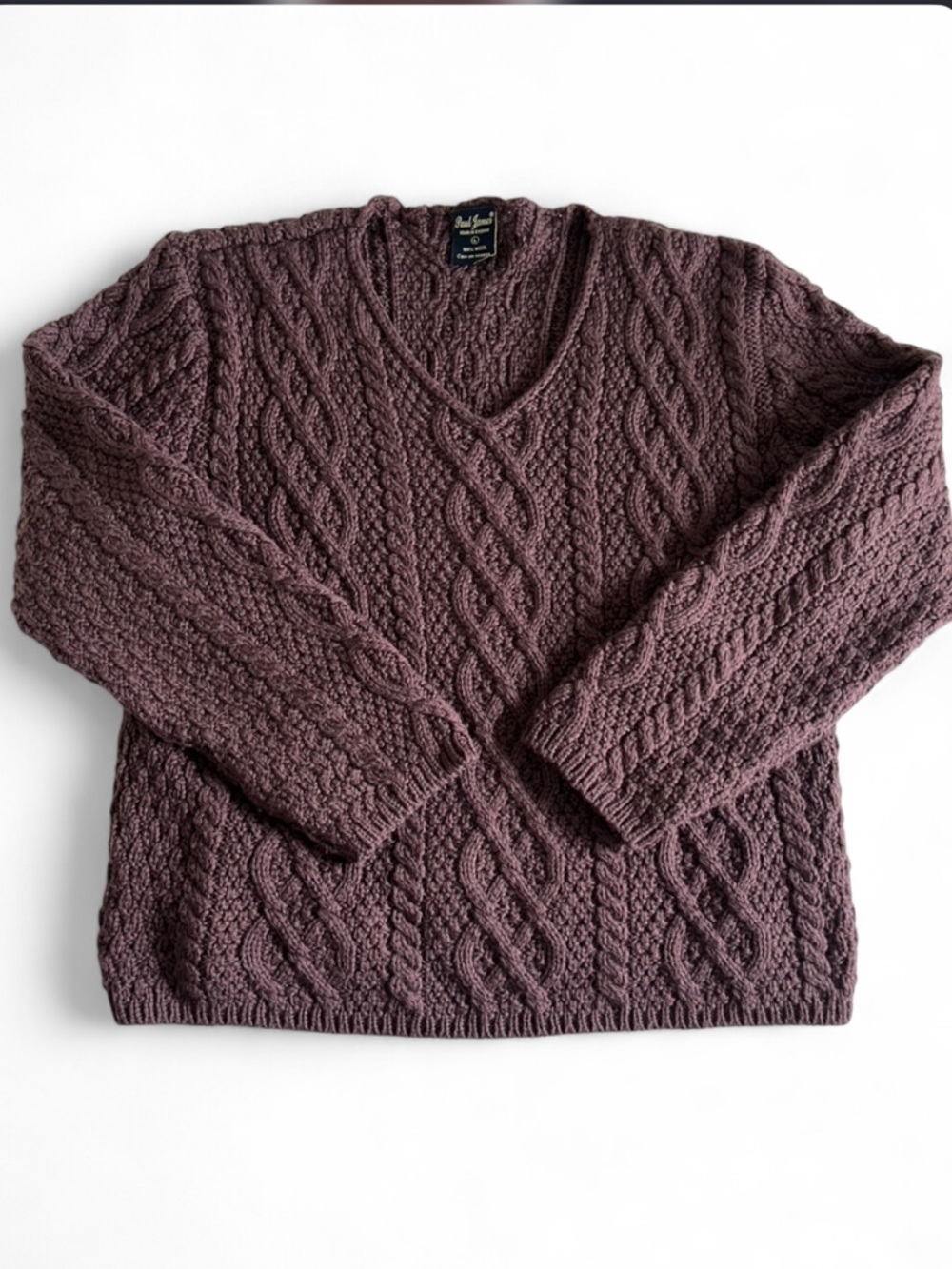 Paul James 100% Wool Cable Knit Sweater Women’s L Made in England Chunky